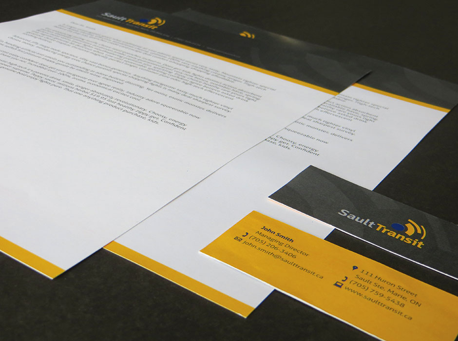 Sault Transit rebrand business card and letterhead